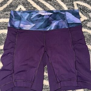 Purple Athletic Shorts with Geometric Waistband